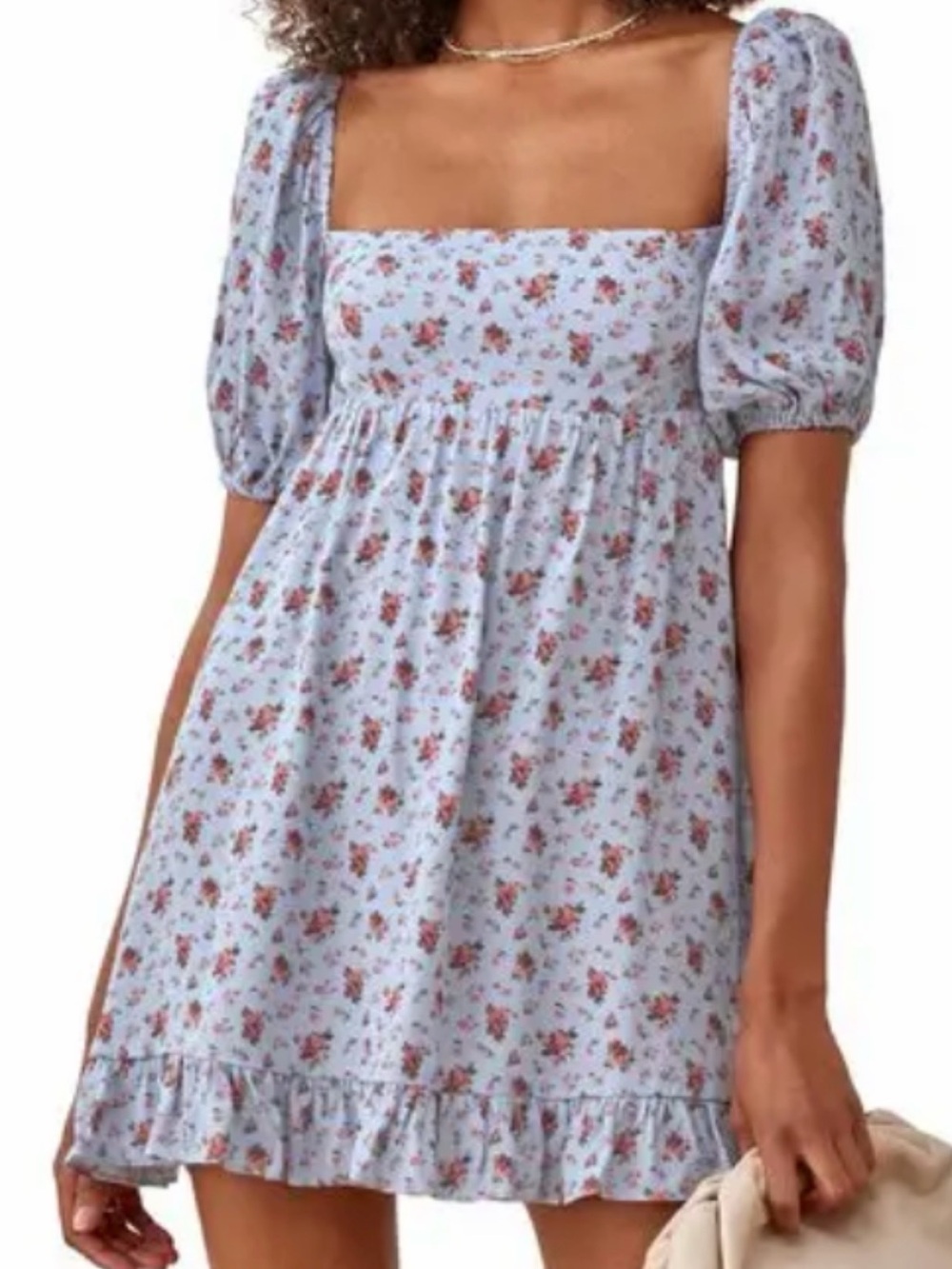Reformation Bristol Babydoll Floral Mini Dress in Light Blue small